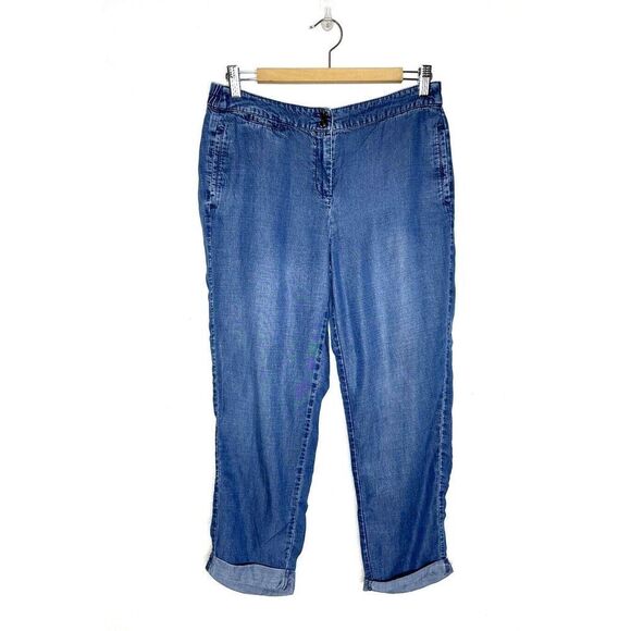 J. Jill Size 10 Petite Chambray Cropped Wide leg Pants Blue Tencel Linen Slouchy - Picture 1 of 5